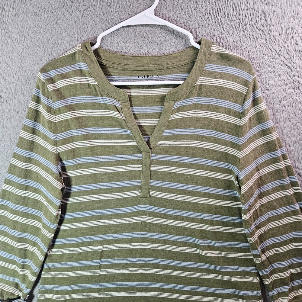 Talbots Top Women Large Stretch Green Striped